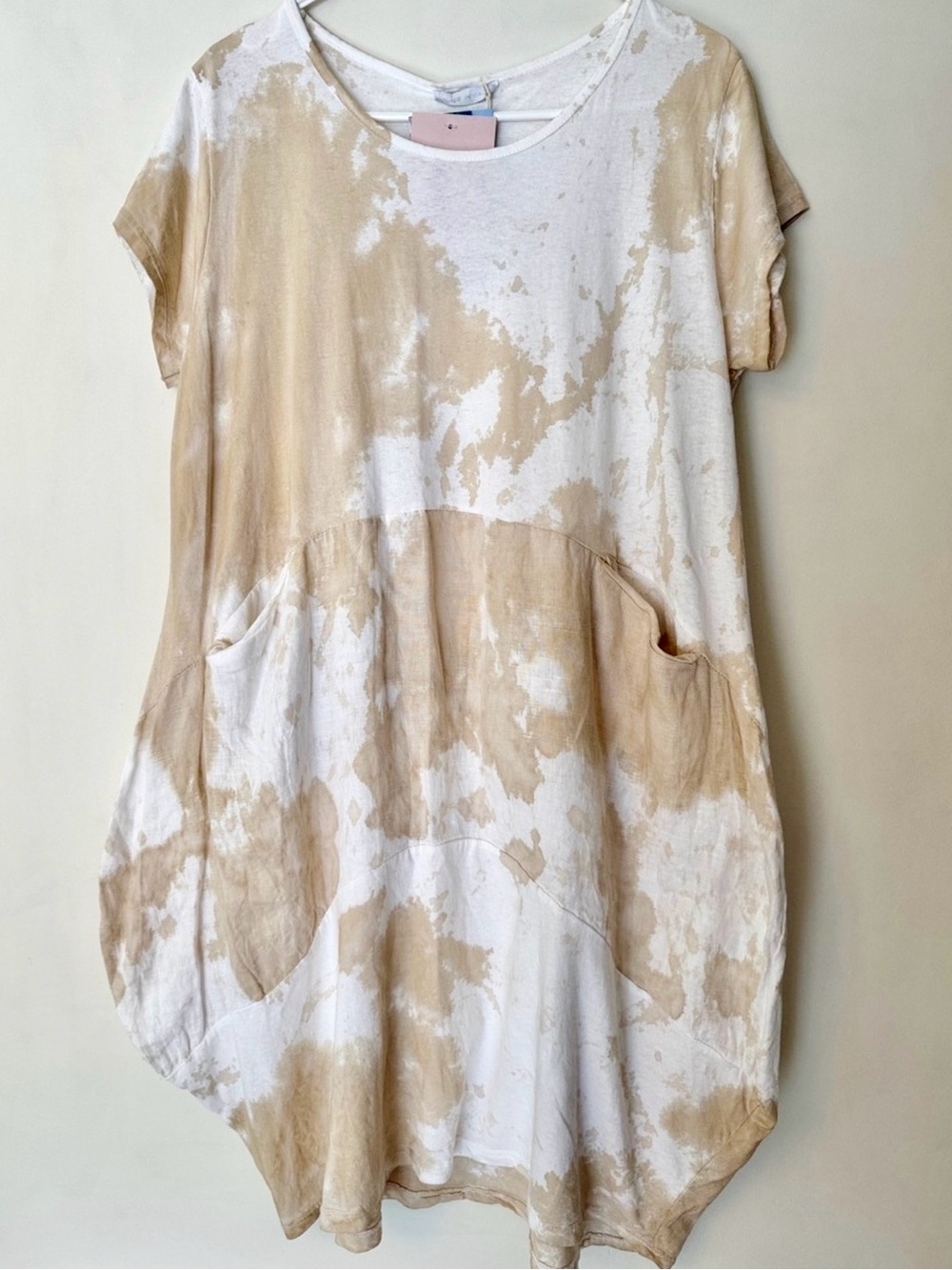 Liabella Italian Linen Cotton Dress S Neutral Beige White Tie Dye Cocoon - Picture 2 of 11